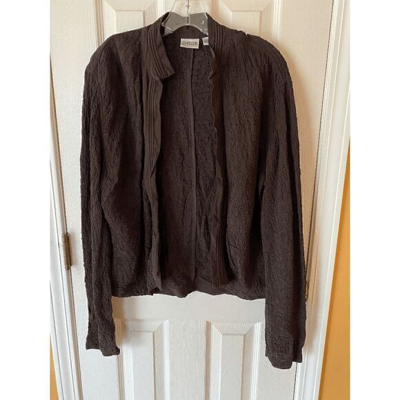 Chico's Womens Open Front Collared Fukuro Cardigan Sweater Brown Sz 1 - Picture 4 of 6